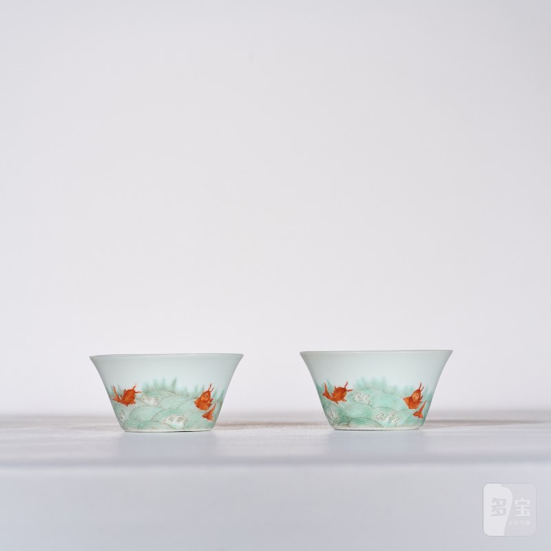 清道光 粉彩金玉满堂纹杯（一对） - 图3